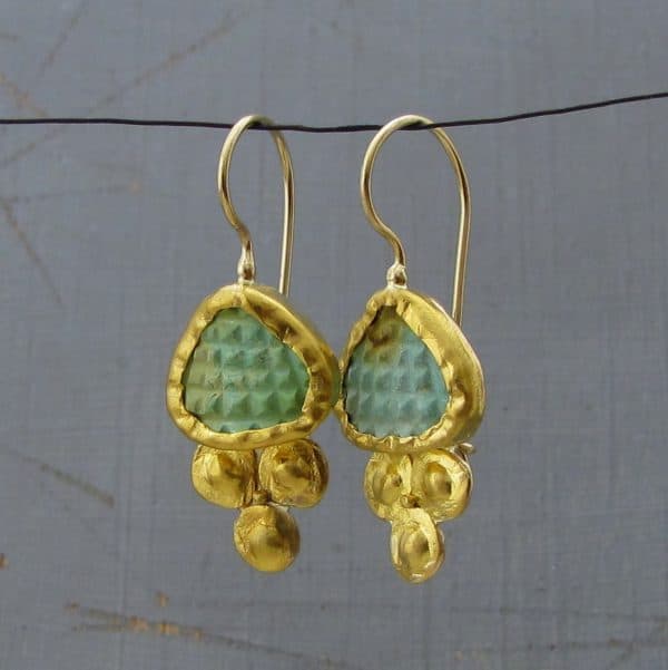 Ancient style Turquoise 24k gold drop earrings