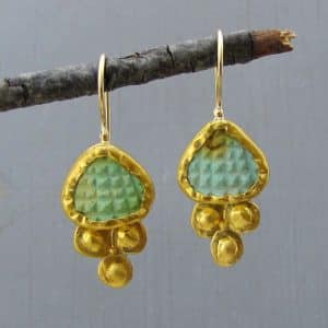 Ancient style Turquoise 24k gold drop earrings