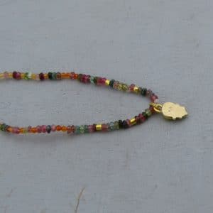 Zircon Carnelian and Tourmaline 24k Gold pendant necklace