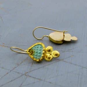 Ancient style Turquoise 24k gold drop earrings