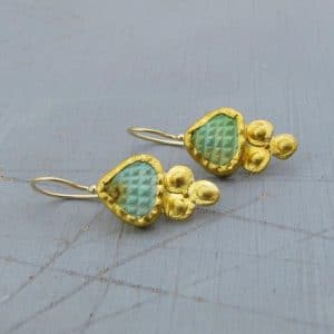 Ancient style Turquoise 24k gold drop earrings