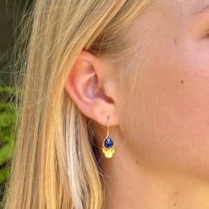Handmade Lapis Lazuli 24k solid gold earrings