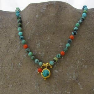 Handmade Turquoise beads and 24k gold necklace