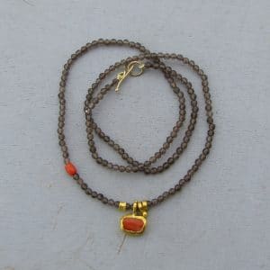 Smoky Topaz handmade 24k gold necklace