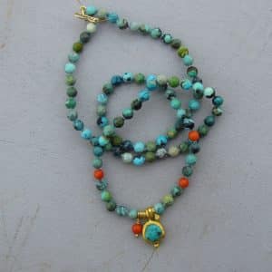Handmade Turquoise beads and 24k gold necklace