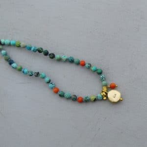 Handmade Turquoise beads and 24k gold necklace
