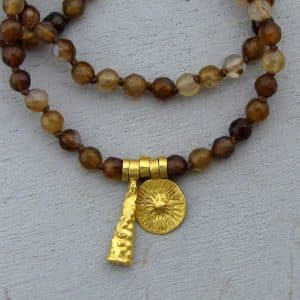 Handmade brown Quartz & 22k gold necklace