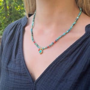 Handmade Turquoise beads and 24k gold necklace