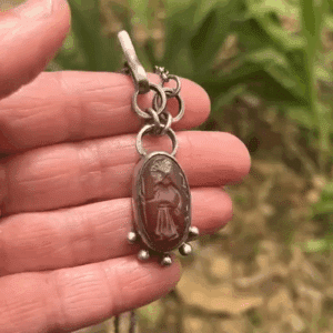 Decorated red Agate Intaglio chunky silver necklace