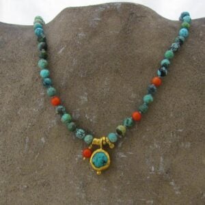 Handmade Turquoise beads and 24k gold necklace