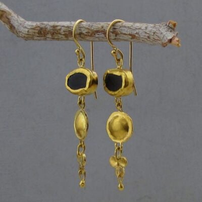 22K gold drop earrings with black Onyx