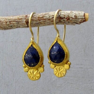 Handmade Lapis Lazuli 24k solid gold earrings