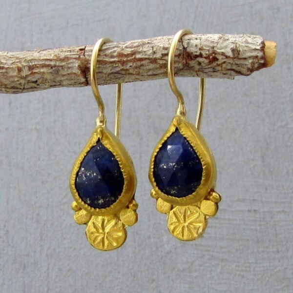 Handmade Lapis Lazuli 24k solid gold earrings
