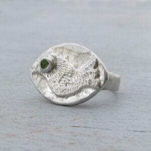 Handmade silver and Peridot bird ring