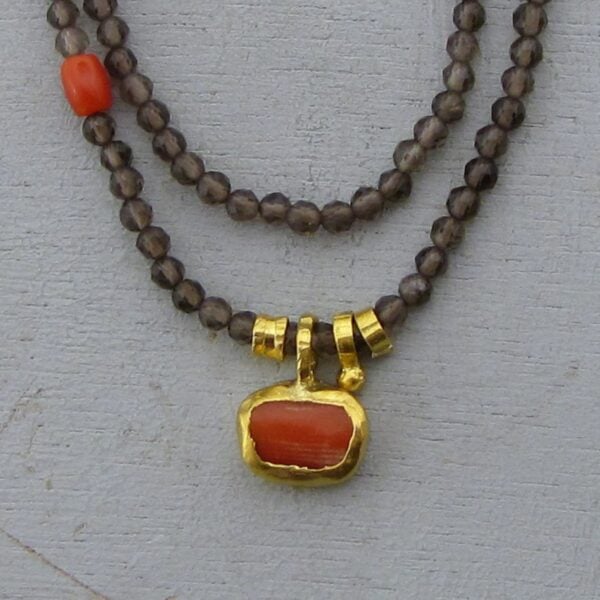 Smoky Topaz handmade 24k gold necklace