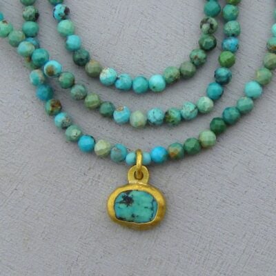One of a kind Turquoise and 24k gold necklace