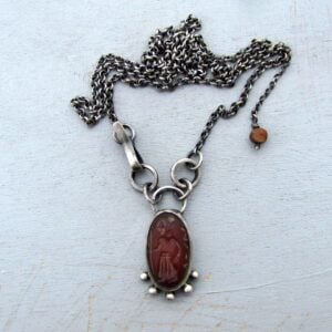 Decorated red Agate Intaglio chunky silver necklace