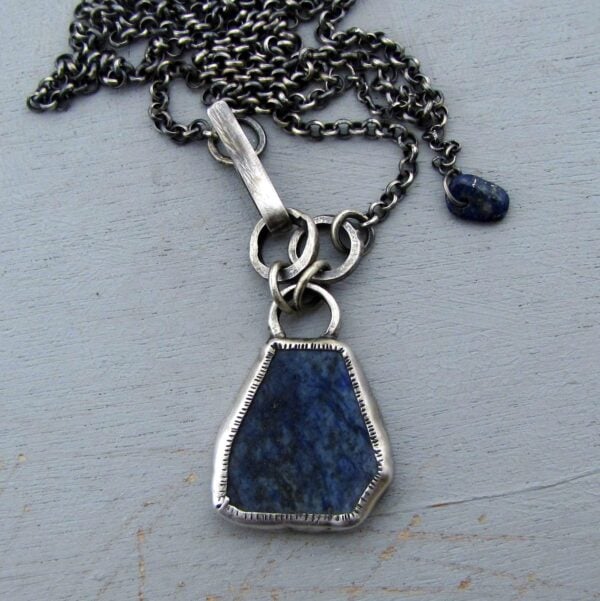Trapeze Lapis Lazuli Intaglio rustic silver necklace