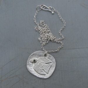 Large artisan fine silver bird pendant necklace