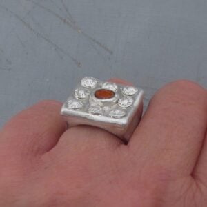 Ethnic Sperrartine Garnet signet silver ring