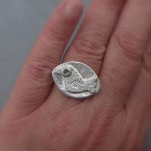 Handmade silver and Peridot bird ring