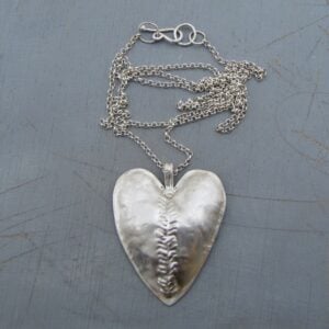 Large artisan silver heart pendant necklace