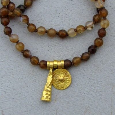 Handmade brown Quartz & 22k gold necklace