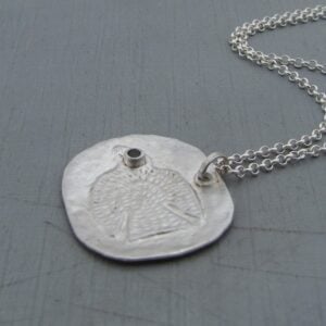 Large artisan fine silver bird pendant necklace