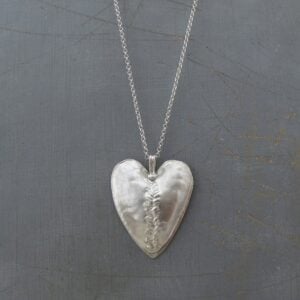 Large artisan silver heart pendant necklace
