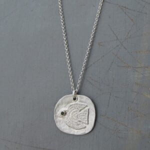 Large artisan fine silver bird pendant necklace