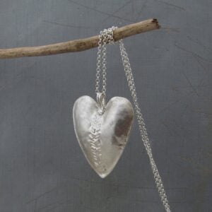 Large artisan silver heart pendant necklace