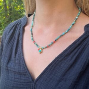 Handmade Turquoise beads and 24k gold necklace
