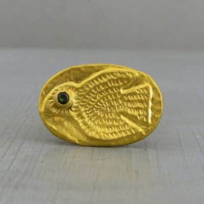 Bird & green Tourmaline 24k gold signet ring