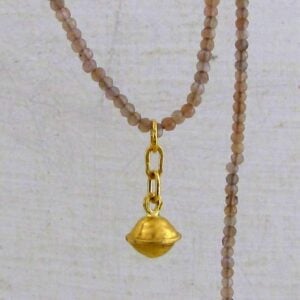 Brown Moonstone beads necklace with solid 22k gold pendant