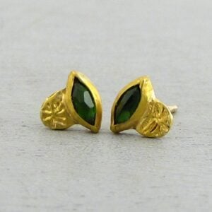 Chrome Diopside & solid 24k gold stud earrings