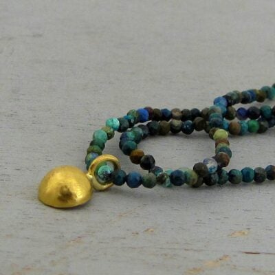 Chrysocolla beads & 22k gold dome necklace