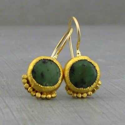 Green Chrysoprase 24 karat gold earrings