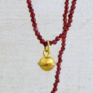 Garnet beads necklace with solid 22k gold sphere pendant