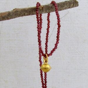 Garnet beads necklace with solid 22k gold sphere pendant
