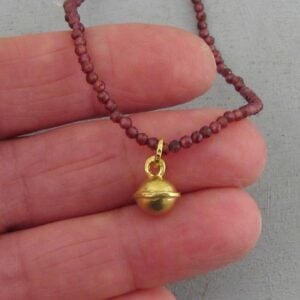 Garnet beads necklace with solid 22k gold sphere pendant