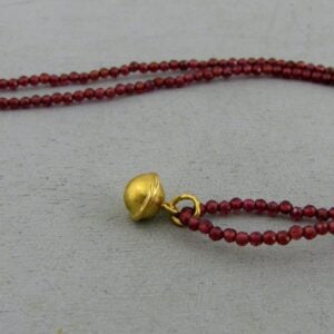 Garnet beads necklace with solid 22k gold sphere pendant