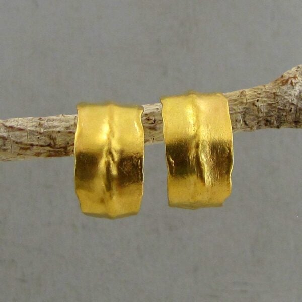 Hammered solid 22k gold wide open hoop earrings