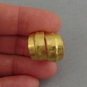 Hammered solid 22k gold wide open hoop earrings