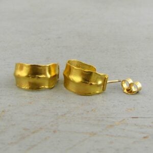 Hammered solid 22k gold wide open hoop earrings