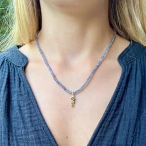 Iolite & solid 24k gold pendant beaded necklace