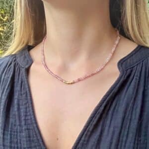 Strawberry Quartz & solid 24k gold beads necklace