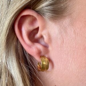 Hammered solid 22k gold wide open hoop earrings