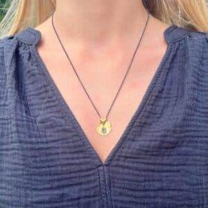 Rough Tanzanite evil eye 22k gold medallion necklace