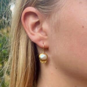 Pearl & solid 24k gold spiral earrings