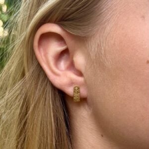 Textured solid 22k gold half hoop stud earrings
